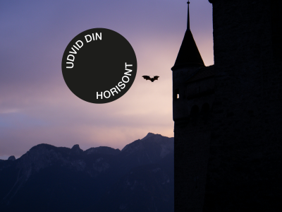 Foto af et mørkt slot med en flagermus